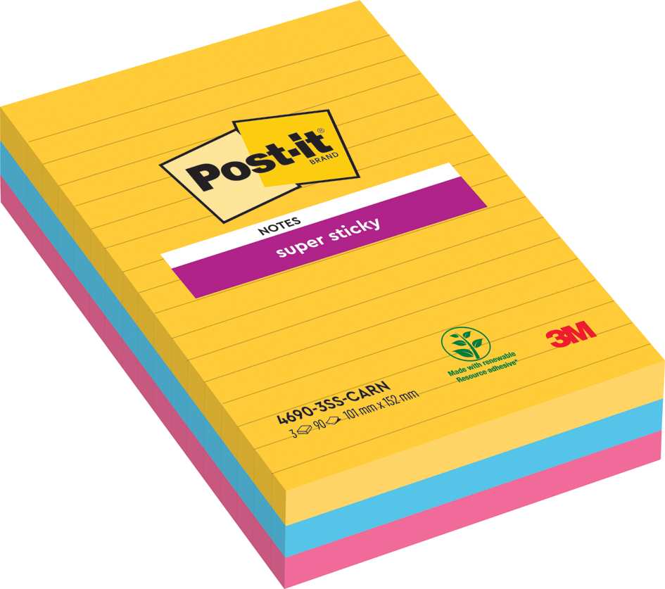 Post-it Haftnotizen Super Sticky Notes, 101x152 mm, liniert von Post-It