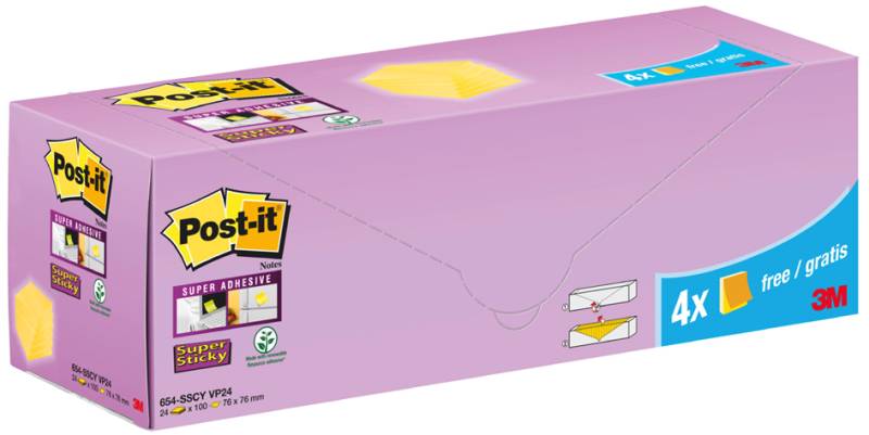 Post-it Haftnotizen Super Sticky Notes, 127 x 76 mm, 20+4 von Post-It