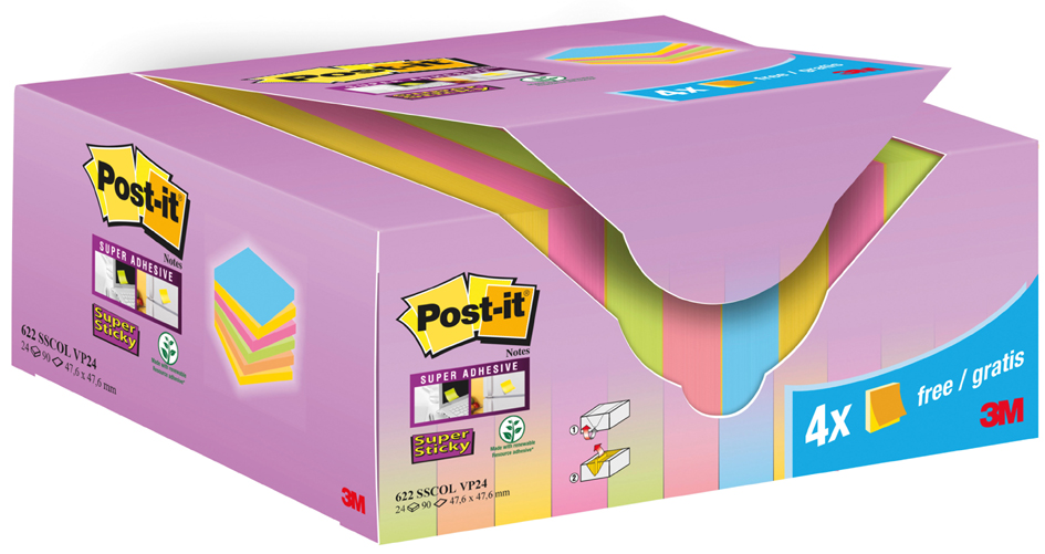 Post-it Haftnotizen Super Sticky Notes, 47,6 x 47,6 mm, 20+4 von Post-It