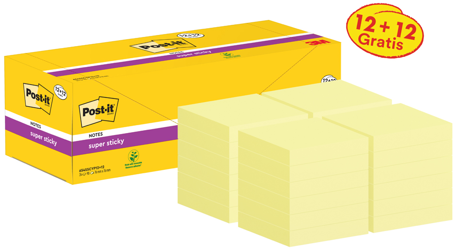 Post-it Haftnotizen Super Sticky Notes, 76 x 76 mm, 12 + 12 von Post-It