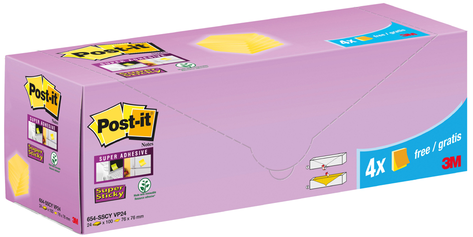 Post-it Haftnotizen Super Sticky Notes, 76 x 76 mm, 20+4 von Post-It