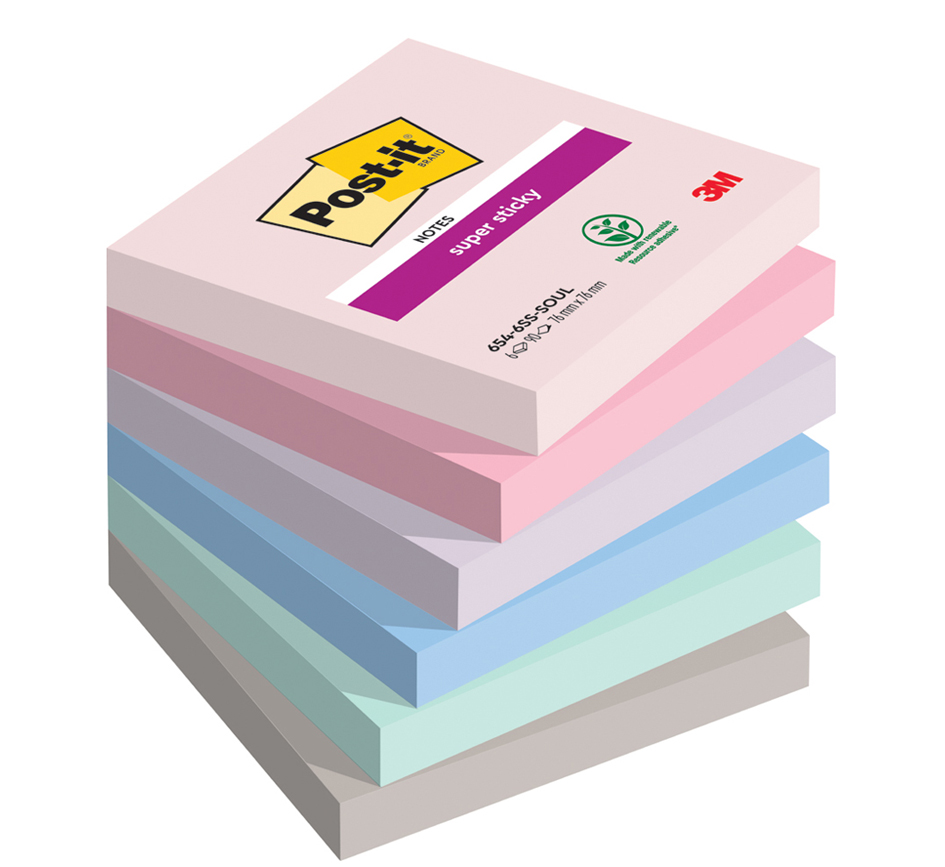 Post-it Haftnotizen Super Sticky Notes, 76 x 76 mm, Soulful von Post-It