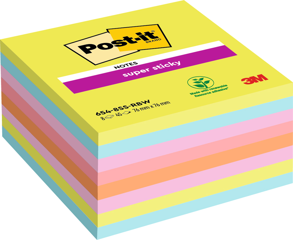 Post-it Haftnotizen Super Sticky Notes, 76 x 76 mm, sortiert von Post-It