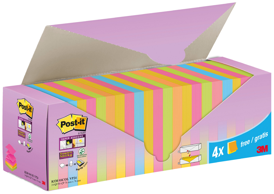 Post-it Haftnotizen Super Sticky Z-Notes, 76 x 76 mm, 20+4 von Post-It