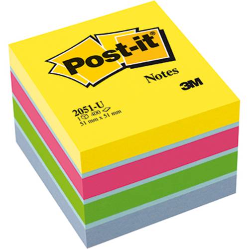 Post-it Haftnotizwürfel 2051-U 51mm x 40mm Ultrablau, Ultragelb, Ultragrün, Ultrapink 400 Blatt von Post-It