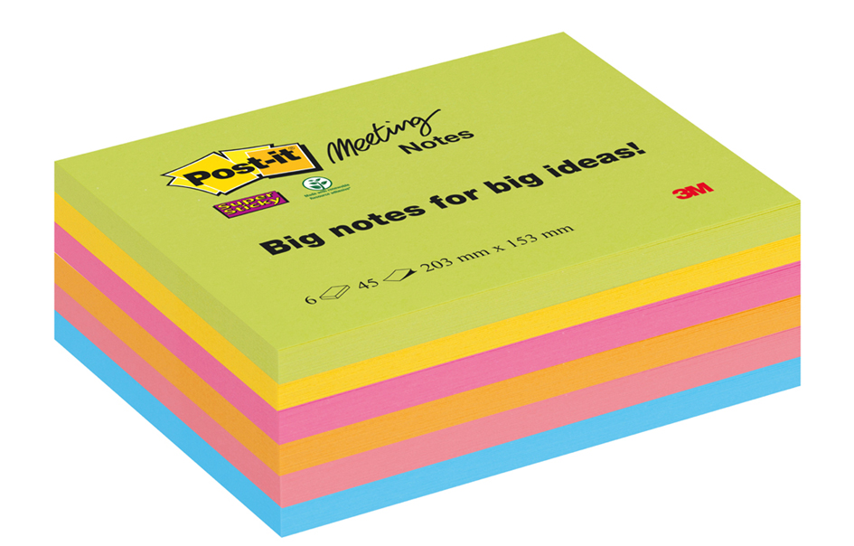 Post-it Meeting Notes Super Sticky, 152 x 101 mm, 4-farbig von Post-It