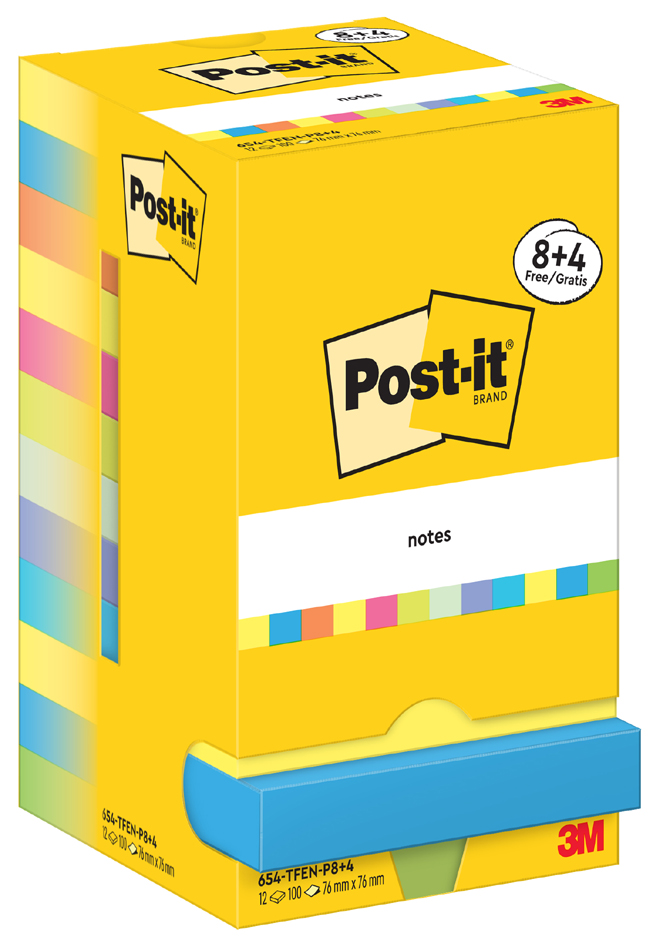 Post-it Notes Haftnotizen, 76 x 76 mm, 8+4, Energetic Col. von Post-It