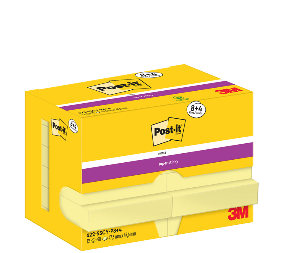 Post-it Super Sticky Notes Haftnotizen, 47,6 x 47,6 mm, 8+4 von Post-It