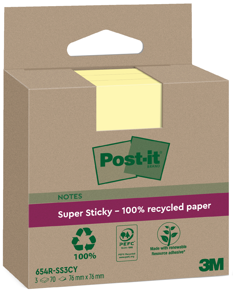 Post-it Super Sticky Recycling Notes, 76 x 76 mm, gelb von Post-It