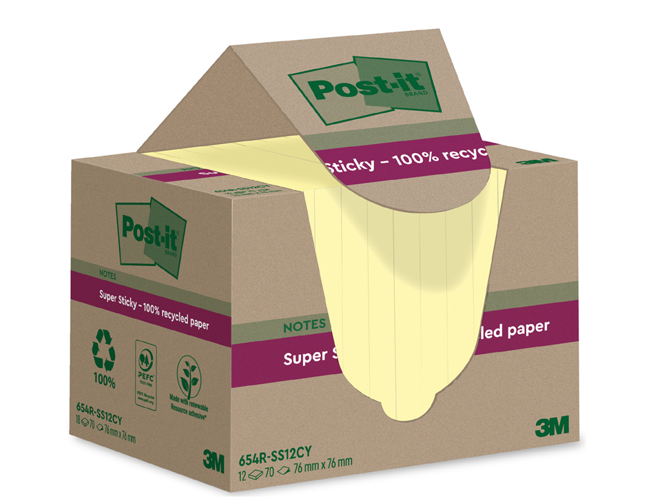 Post-it Super Sticky Recycling Notes, 76 x 76 mm, gelb von Post-It