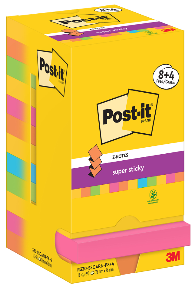 Post-it Super Sticky Z-Notes Haftnotizen, 76 x 76 mm, 8+4 von Post-It