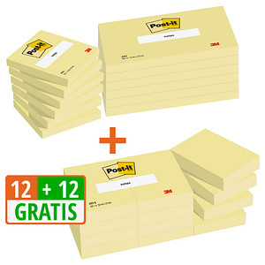 12 + 12 GRATIS: Post-it® Notes Haftnotizen-Set 654655P gelb, 12 Blöcke + GRATIS 12 Blöcke Haftnotizen 5,1 x 3,8 cm von Post-it®
