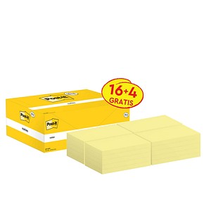 16 + 4 GRATIS: Post-it® Notes 655 Haftnotizen gelb, 16 Blöcke + GRATIS 4 Blöcke von Post-it®