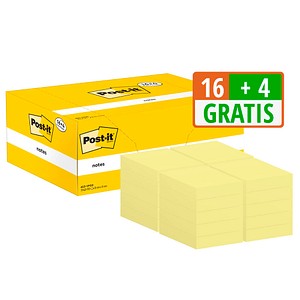 16 + 4 GRATIS: Post-it® Notes Haftnotizen gelb, 16 Blöcke + GRATIS 4 Blöcke von Post-it®