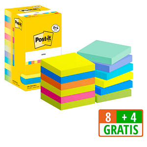 8 + 4 GRATIS: Post-it® Energetic Haftnotizen farbsortiert, 8 Blöcke + GRATIS 4 Blöcke von Post-it®