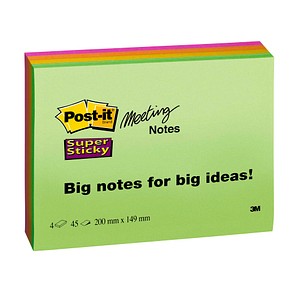 AKTION: Post-it® Super Sticky Meeting Notes Haftnotizen extrastark farbsortiert 4 Blöcke von Post-it®