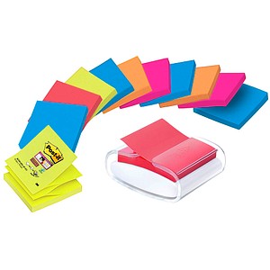 AKTION: Post-it® Super Sticky Z-Notes Bora Bora + Bangkok-Collection Haftnotizen-Set extrastark farbsortiert 12 Blöcke + GRATIS Spender von Post-it®