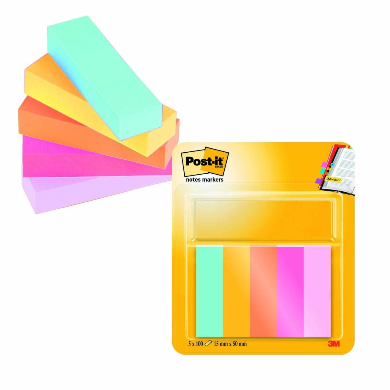 Post-it® Haftmarker 5 Haftm Beachside 15x50, 50Bl mint, türkis, ultragelb, pa... von Post-it®