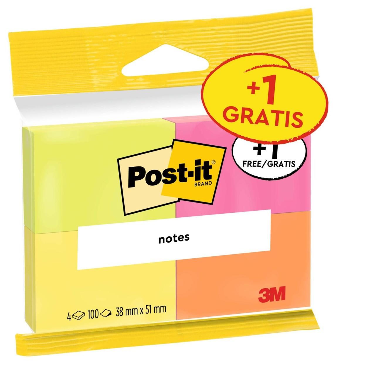 Post-it® Haftnotizen 4 Haftn. Notes 51x38 farbsortiert von Post-it®