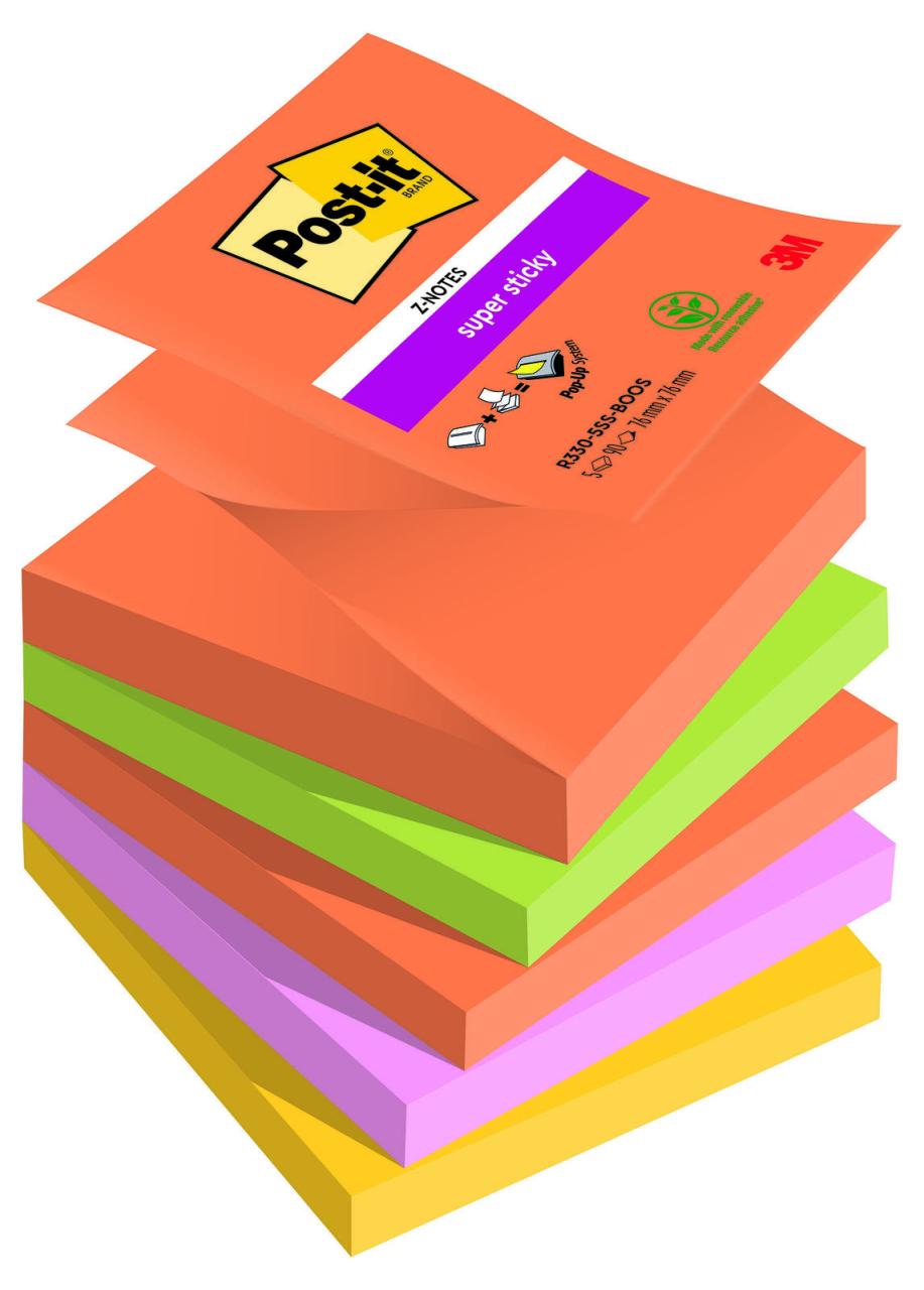 Post-it® Haftnotizen 5 Z-Notes Haftn.Boost 76x76 farbsortiert von Post-it®