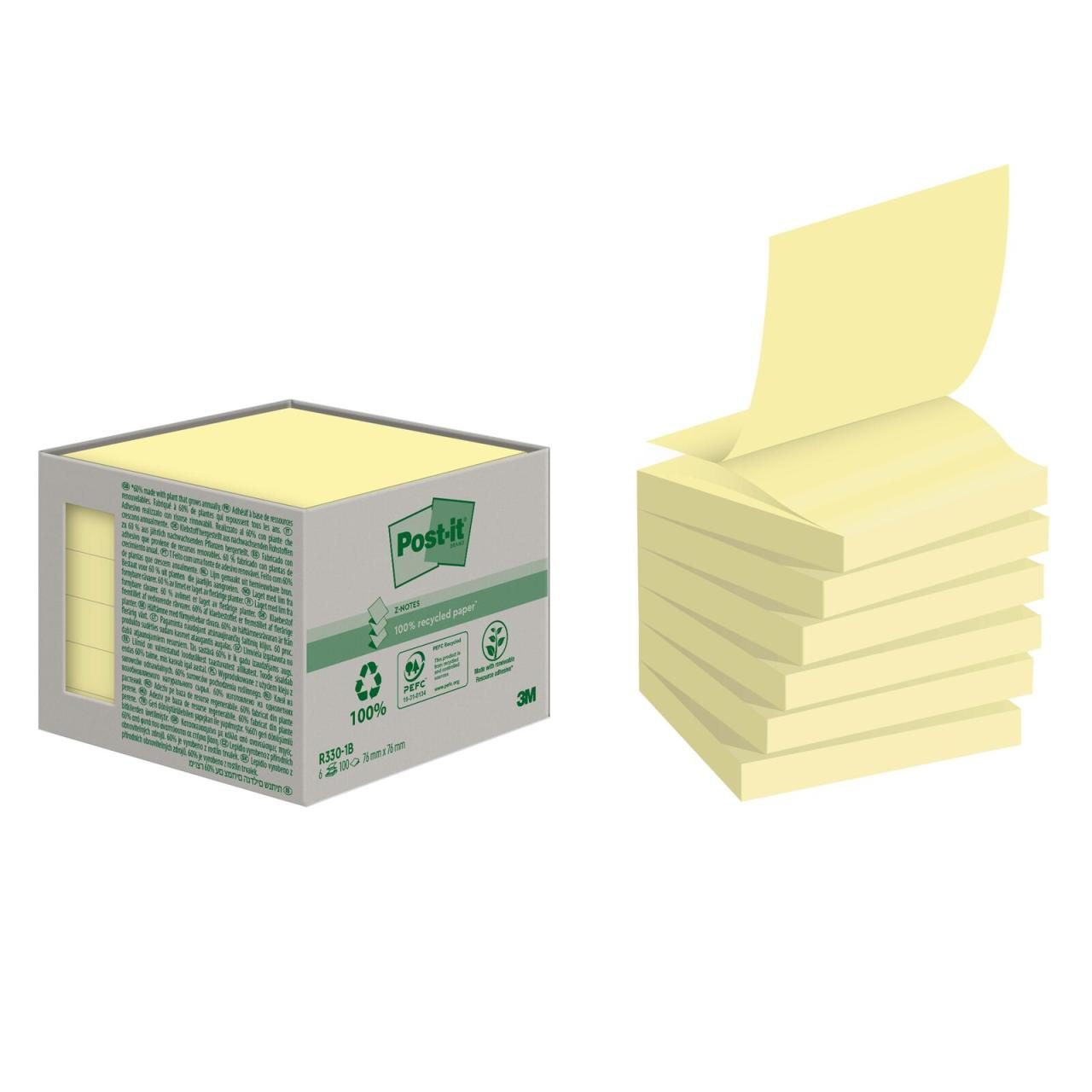 Post-it® Haftnotizen 6 Recycl.Z-Notes gelb 7,6x7,6 Gelb von Post-it®