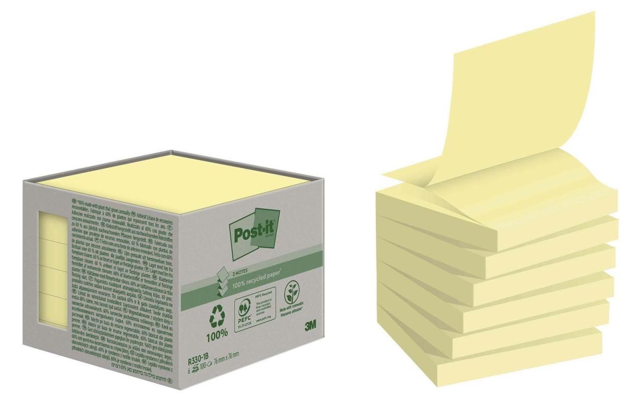 Post-it® Haftnotizen 6 Recycl.Z-Notes gelb 7,6x7,6 Gelb von Post-it®