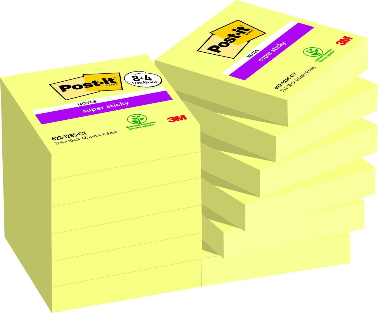 Post-it® Haftnotizen 8+4SuperSticky gelb 47,6x47,6 Gelb von Post-it®