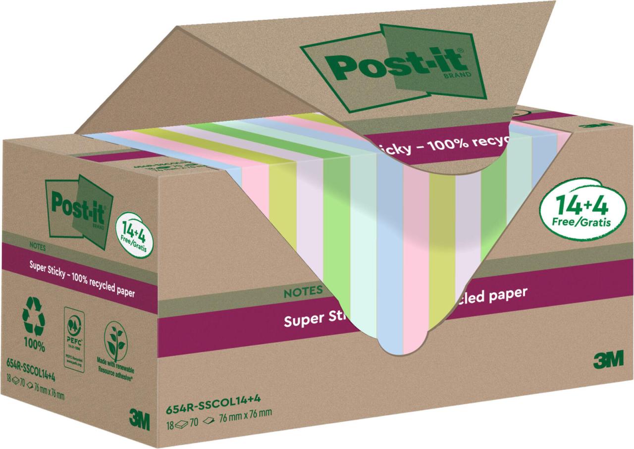 Post-it® Haftnotizen Post-it SuperSti bunt 7,6x7,6 farbsortiert von Post-it®