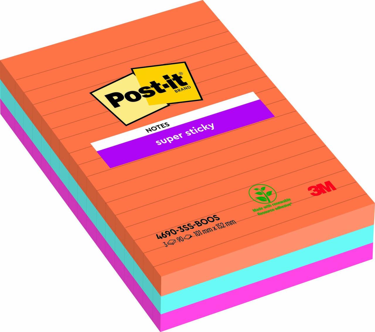 Post-it® Haftnotizen Super Sticky 101x152mm 3x90bl. farbsortiert von Post-it®