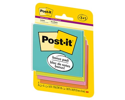 3M Post-it Super Sticky Notes, 3 in x 3 in, Marrakesh Collection, 3 Pads/Pack orange, violett, rot 45 Blatt Pouch selbstklebend von Post-it