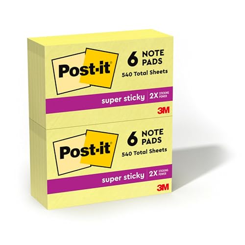 Abnehmbare Post-it Super Sticky Notes Pad 90 Blatt 76 x 127 mm Ref 655–12sscy [Pack 12] – kanariengelb von Post-it