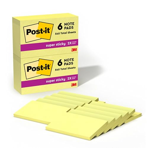 Abnehmbare Post-it Super Sticky Notes Pad 90 Blatt 76 x 127 mm Ref 655–12sscy [Pack 12] – kanariengelb von Post-it