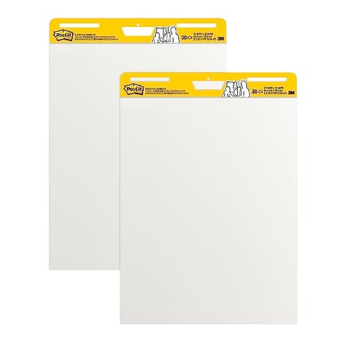 Post-It, Flipchart Blöcke mit 2 x 30 selbstklebenden weißen Blättern, Weißwandtafel für Meetings, Whiteboard mit Blanko Seiten, Meeting Chart in der Größe 63,5 cm x 77,5 cm, 2 Blöcke von Post-it