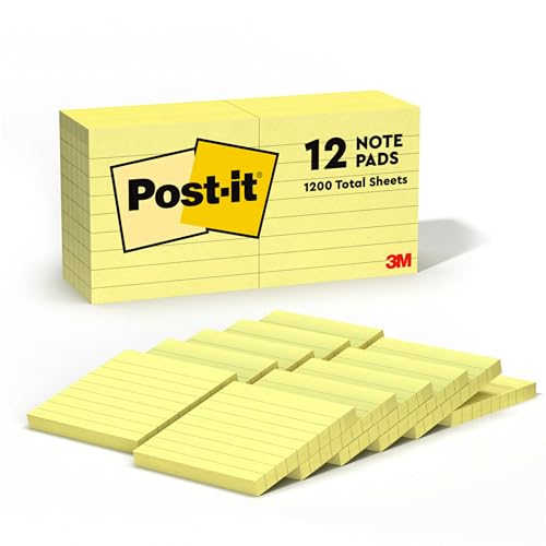 Post-It Notes, 3 in x 3 in, Canary Yellow, Lined, 12 Pads/Pack gelb 100 Blatt Pouch selbstklebend von Post-it