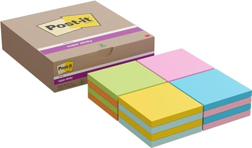 Post-It Super Sticky Notes, 76 mm x 76 mm, 90 Blatt/Block, 16 Blöcke/Packung, Kartonverpackung von Post-it