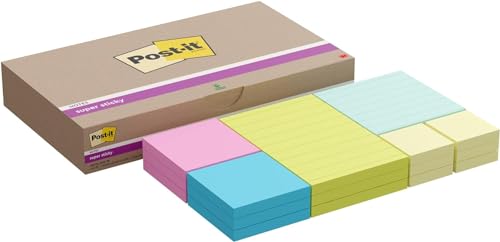 Post-It Super Sticky Notes, Assortierte Größen, 90 Blatt/Block, 18 Blöcke/Packung von Post-it