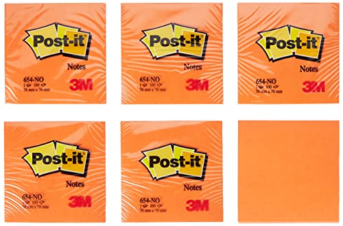 Post-it® 654NOR Haftnotizen 6 Blöcke à 100 Blatt, neonorange (76 x 76 mm) neonorange von Post-it