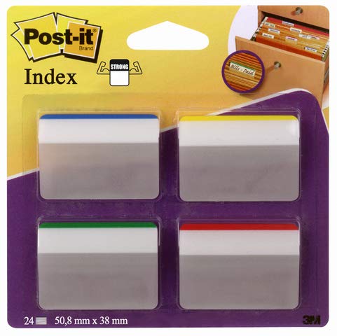Post-it® Haftmarker Index STRONG, gebogen, 50,8 x 38 mm, 4farbig sortiert, 6 Blatt (4 Stück), Sie erhalten 1 Packung á 4 Stück von Post-it