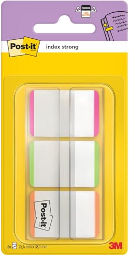 Post-it 142993 Haftstreifen Index Strong 686L-PGO – Haftnotizen in 25,4 x 18 mm mit extra starker Klebkraft – 3 Haftstreifen Blöcke à 22 Blatt in 3 Farben im praktischen Spender von Post-it