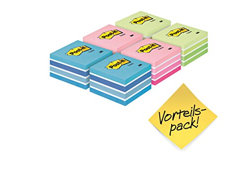 Post-it 2028X6 Haftnotiz Würfel, 76 x 76 mm, 70 g/qm, 2 x pastellblau/pastellgrün/pastellpink, 6x450 Blatt, Mittel von Post-it