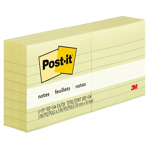 Post-it 6306PK Haftnotiz Notes, liniert, 76 x 76 mm, 6 Blöcke a 100 Blatt, gelb von Post-it