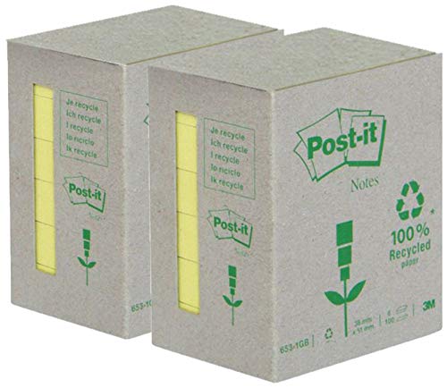 Post-it 6531B Recyclingpapier, gelb, 38 x 51 mm, 80 g/m², 2 x 51 x 38 mm, 100 Blatt von Post-it