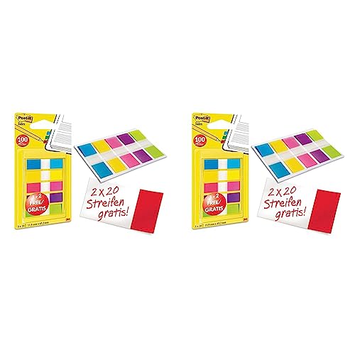 Post-it 683-5CBP Index Mini Promotion 5 x 20 Haftstreifen im Spender, 11,9 x 43,2 mm, türkis, gelb, pink, lila, grün (Packung mit 2) von Post-it