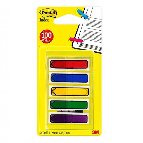 Post-it 684ARR1 Haftstreifen Index Pfeile, 11,9 x 43,2 mm, rot, gelb, grün, blau, lila, 5 x 20 Streifen im Etui von Post-it