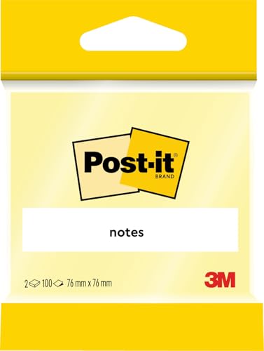 Post-it Notes, Gelb, 2 Blöcke, 76 mm x 76 mm, 100 Blatt pro Block - Selbstklebende Notizzettel zum Notieren, für To-Do-Listen und als Erinnerung von Post-it