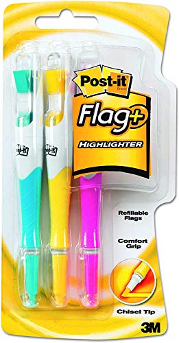 Post-it Flag+ Textmarker, gelb, rosa und blau, 50 farblich abgestimmte Flaggen/Textmarker, 3er-Pack Limited Edition von Post-it