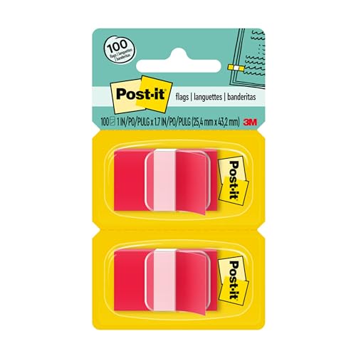 Post-it Flaggen, 50/Spender, 2 Spender/Packung, 2,5 cm breit, rot (680-RD2) von Post-it