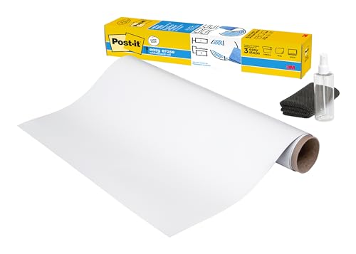 Post-it Flex Write Surface, Packung mit 1 Rolle, 914 mm x 1.219 mm, Farbe: Weiß - Permanent Marker Whiteboard Film für Wände, Türen, Tische, Kreidetafeln, Weißboards, Einfache Installation von Post-it