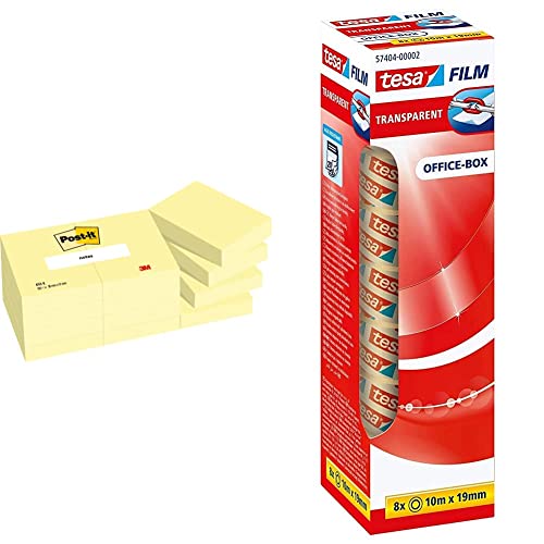 Post-it Haftnotizen 653E 51 x 38 mm gelb 12 Blöcke à 100 Blat & tesafilm transparent - Transparentes Klebeband mit starker Haftung - alterungsbeständig und reißfest - 10 m x 19 mm - 8er Pack Post-it Haftnotizen 653E 51 x 38 mm gelb 12 Blöcke à 100 Blat & tesafilm transparent - Transparentes Klebeband mit starker Haftung - alterungsbeständig und reißfest - 10 m x 19 mm - 8er Pack von Post-it