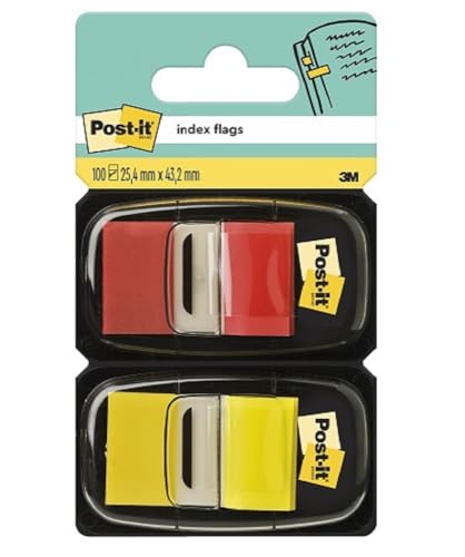 Post-it I680-RY2 Haftstreifen Index Standard, 2 x 50 Haftstreifen im Spender, 25,4 x 43,2 mm, rot, gelb von Post-it
